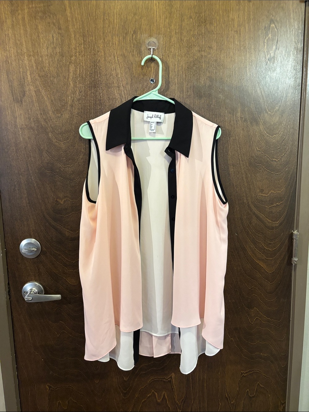 Joseph Ribkoff Blush Pink Layered Sleeveless Tunic with Black Trim